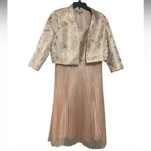 Tahari Arthur S. Levine Light Pink Gold 2 Piece Midi Formal Dress - Size 14